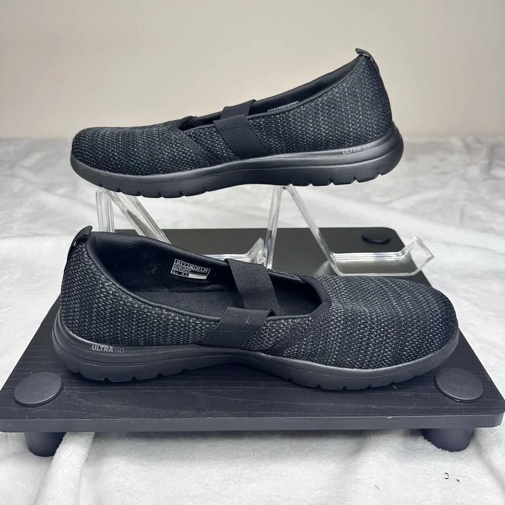 Skechers On The Go Mary Jane Flats GOGA Mat Women's 10 Black‎ Gray Weave EUC